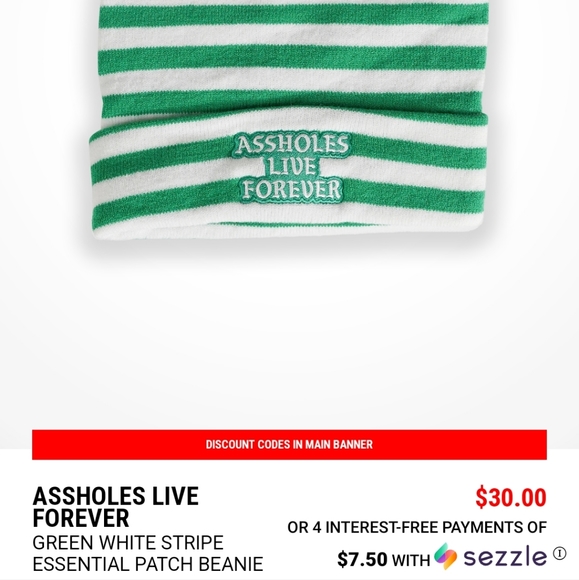 NWOT Assholes Live Forever Beanie - Picture 2 of 2